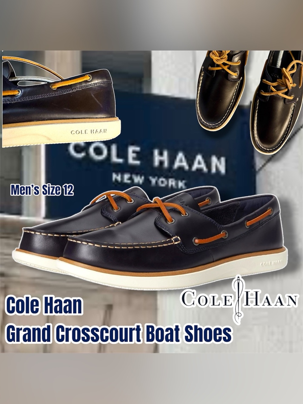 Cole Haan Men’s Grandpro Windward Boat Shoe, Size 12M (Midnight Blue)